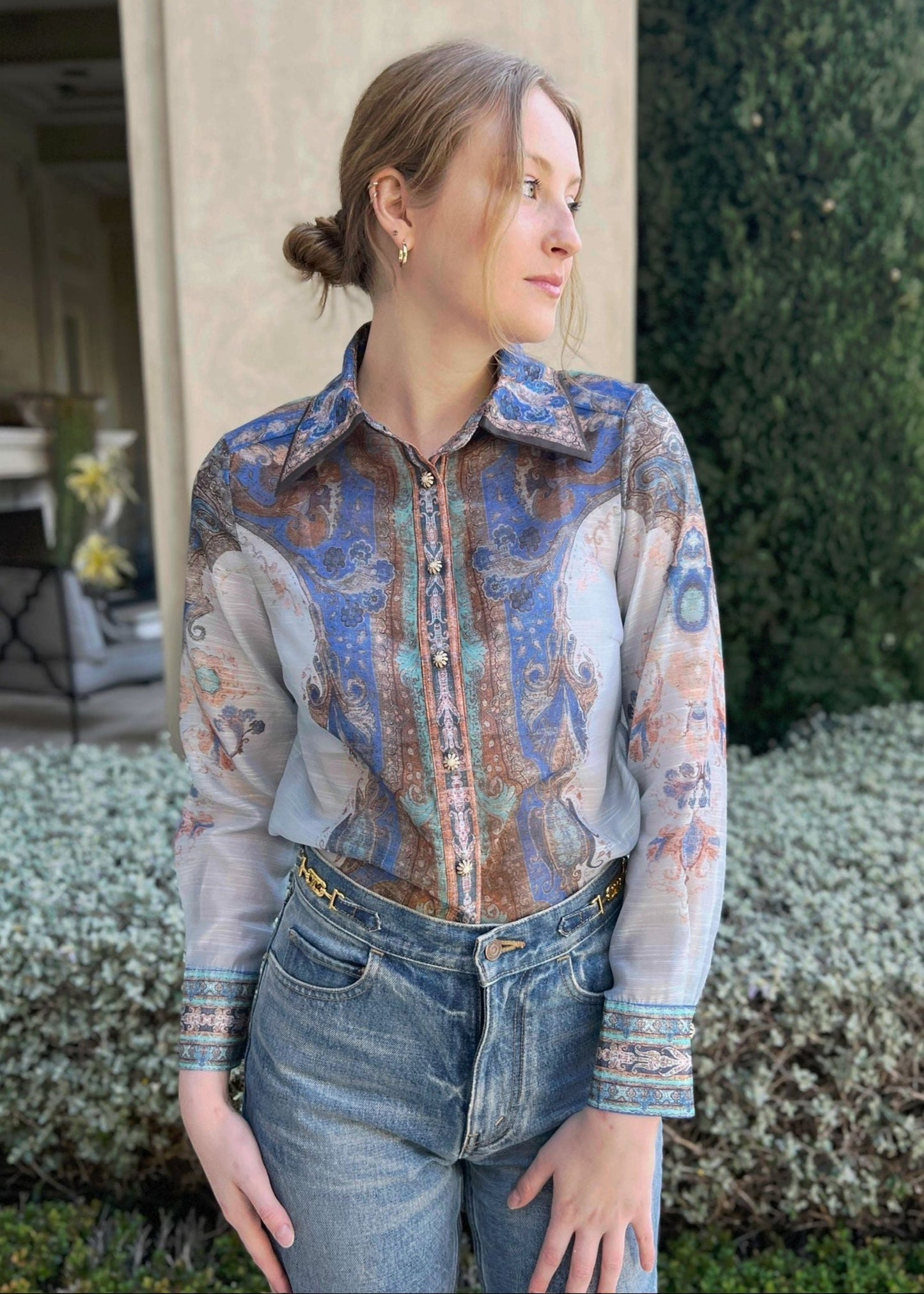 Katy | Long Sleeve Button Down Top - Blue
