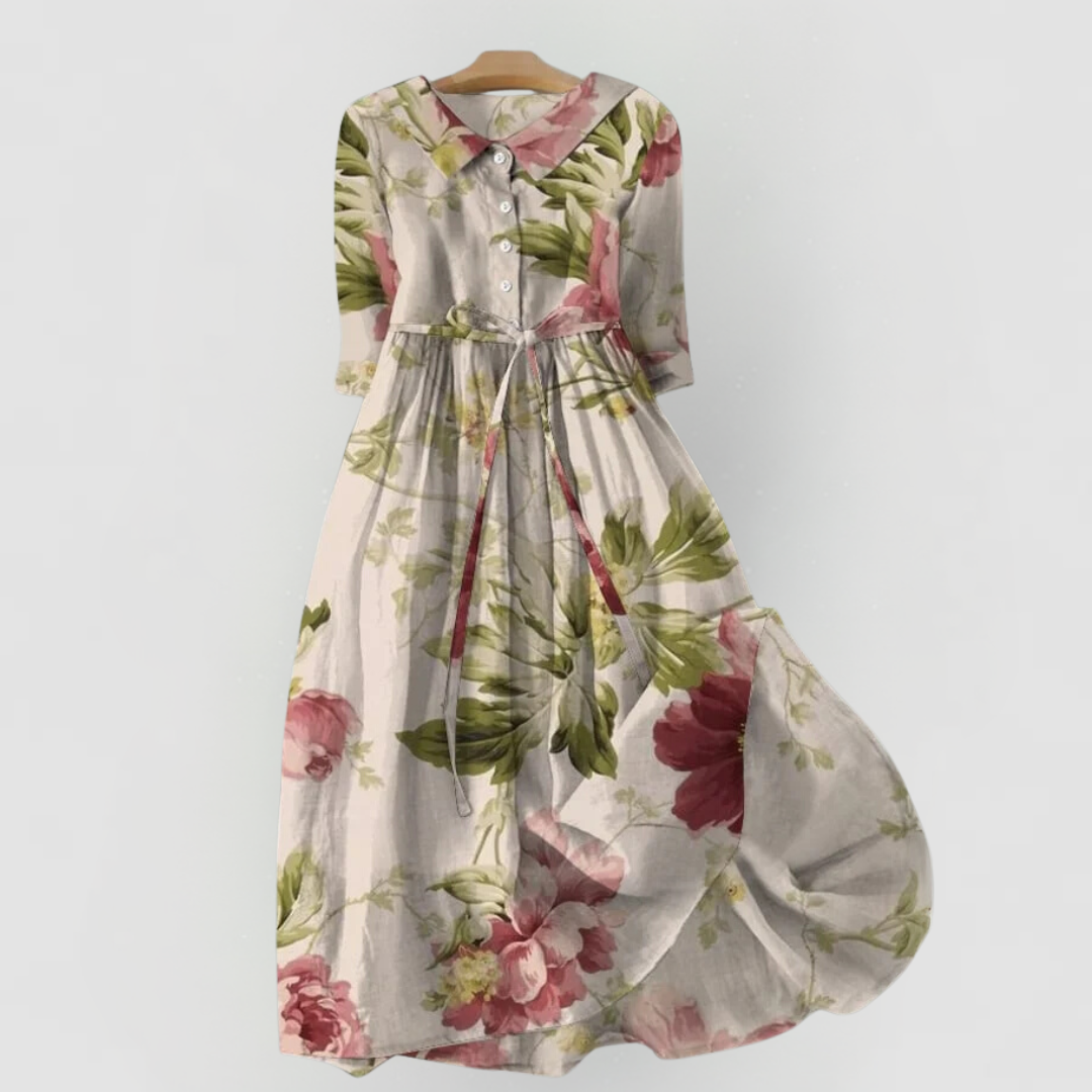 Baylee - Vintage Floral Dress with Waist Ties