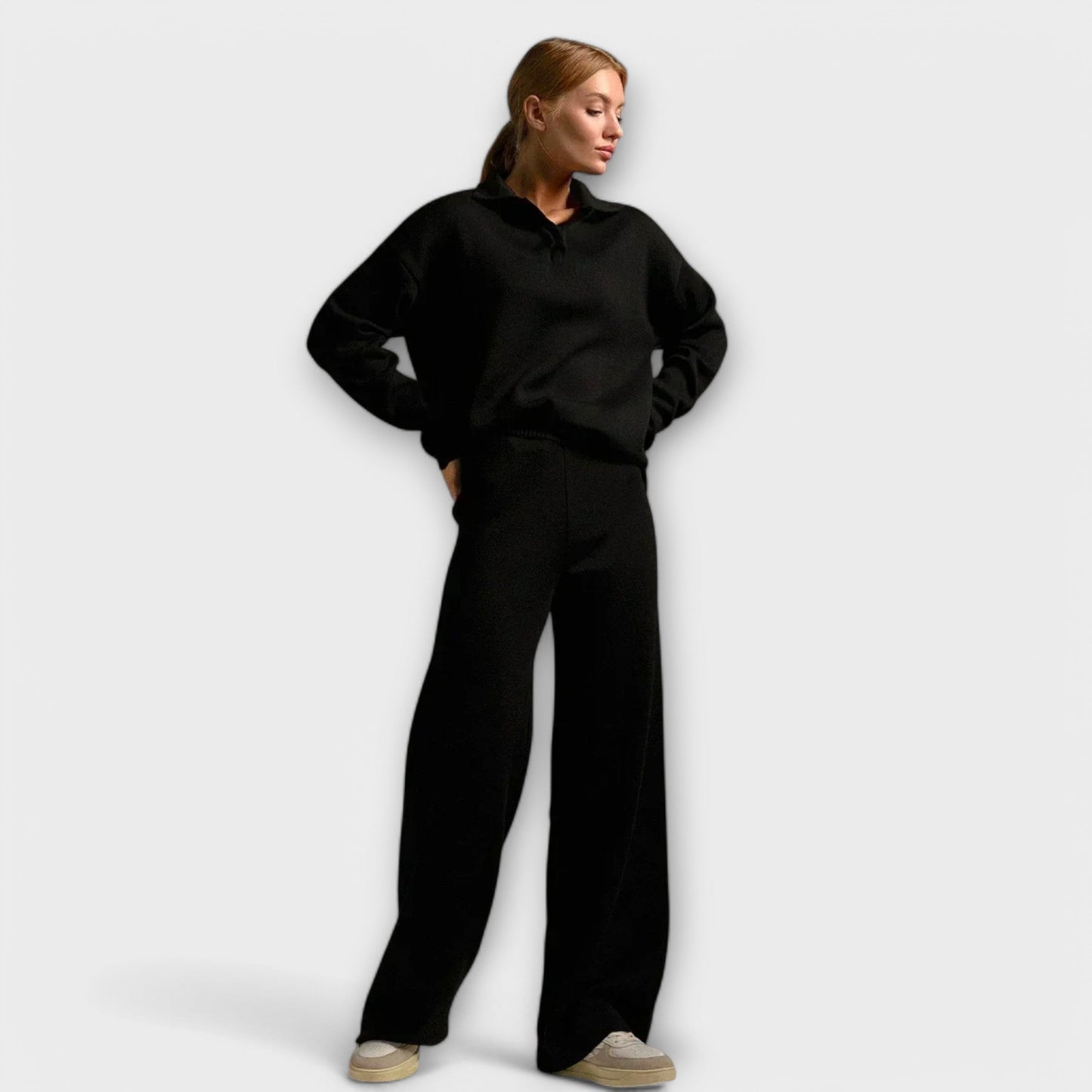 Ladies' knit set with wide pants and loose sweater