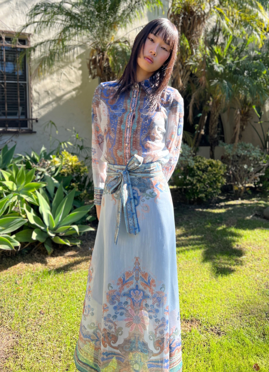 Katy | Long Sleeve Button Down Top - Blue