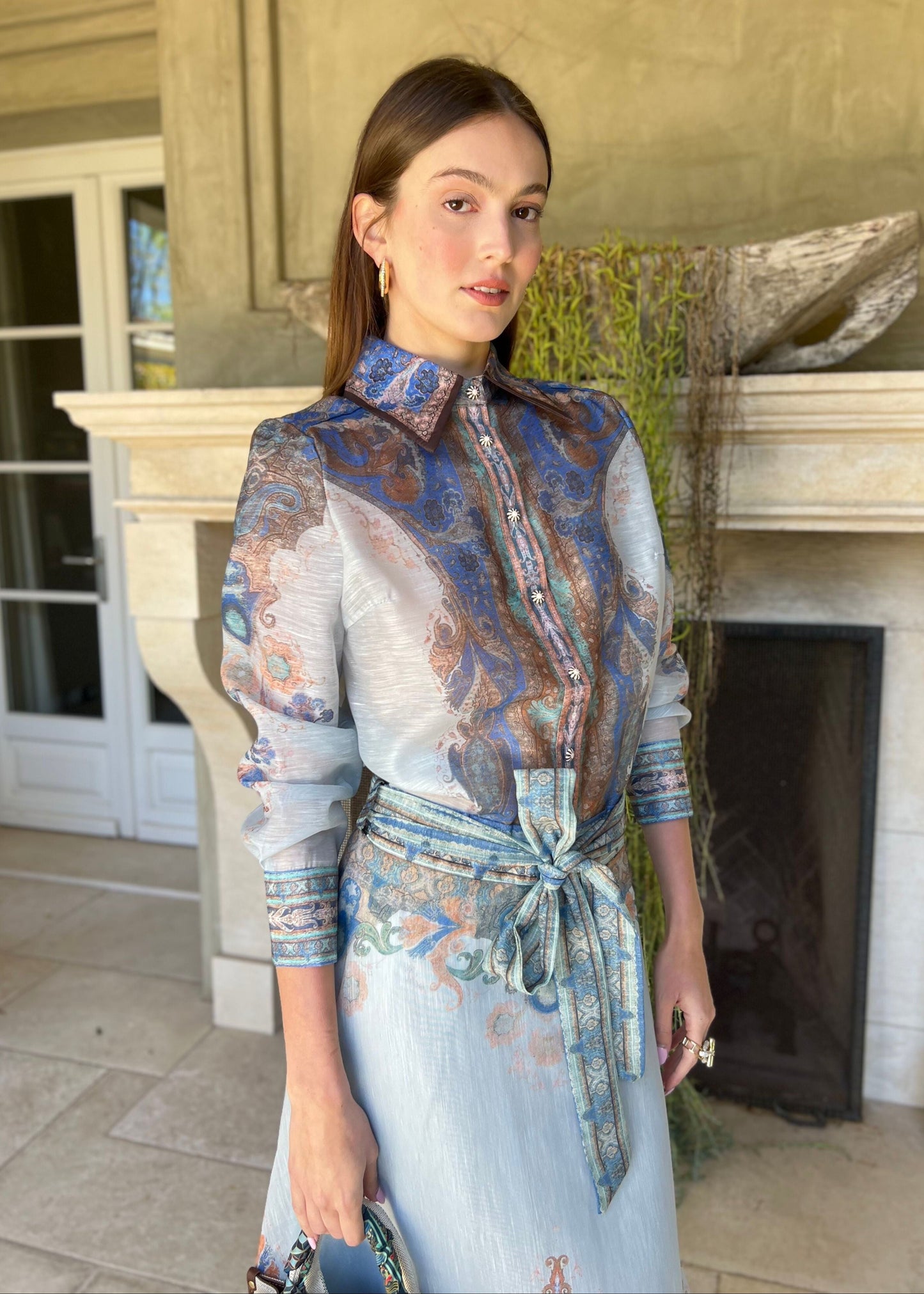 Katy | Long Sleeve Button Down Top - Blue