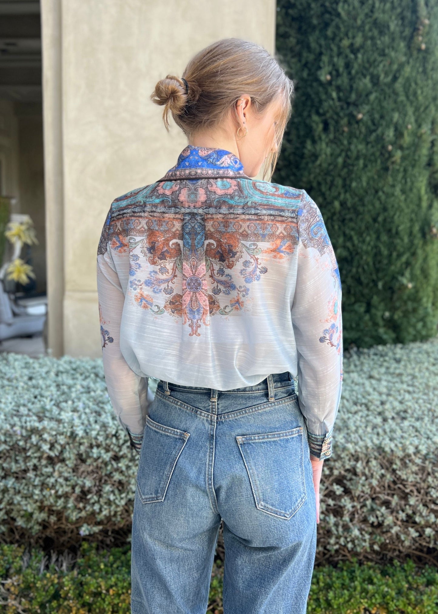 Katy | Long Sleeve Button Down Top - Blue