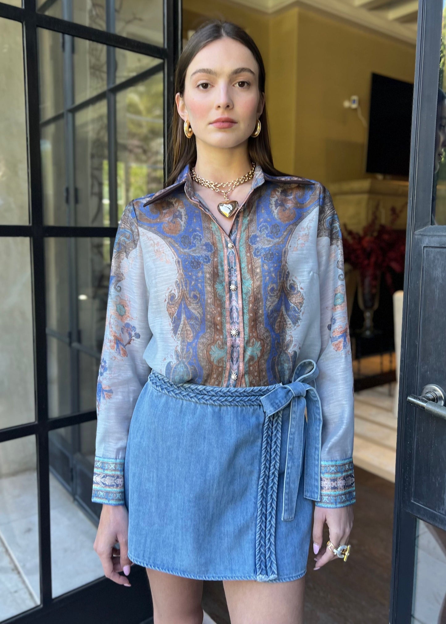 Katy | Long Sleeve Button Down Top - Blue