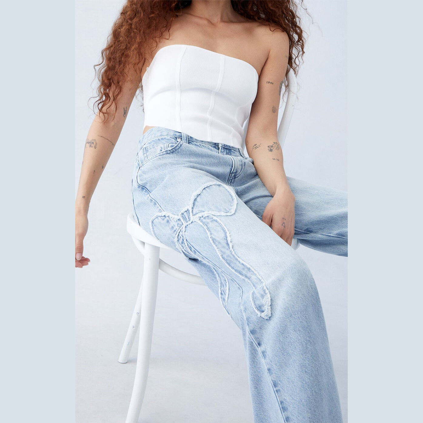 Light Indigo Bow Jeans