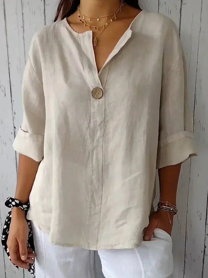 Evania - Casual Loose Linen Button Top