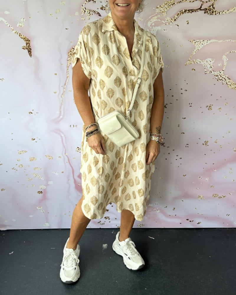 Liora™ | Loose Spring Dress with Lapel Collar and Short Sleeves