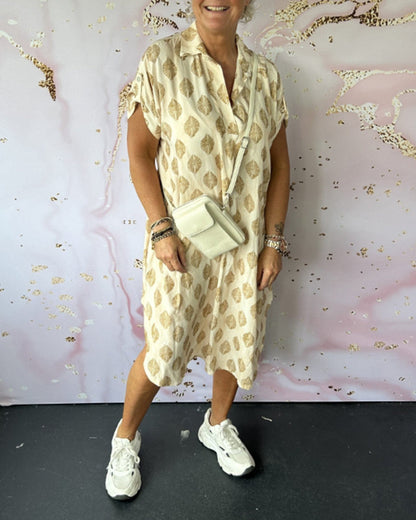 Liora™ | Loose Spring Dress with Lapel Collar and Short Sleeves