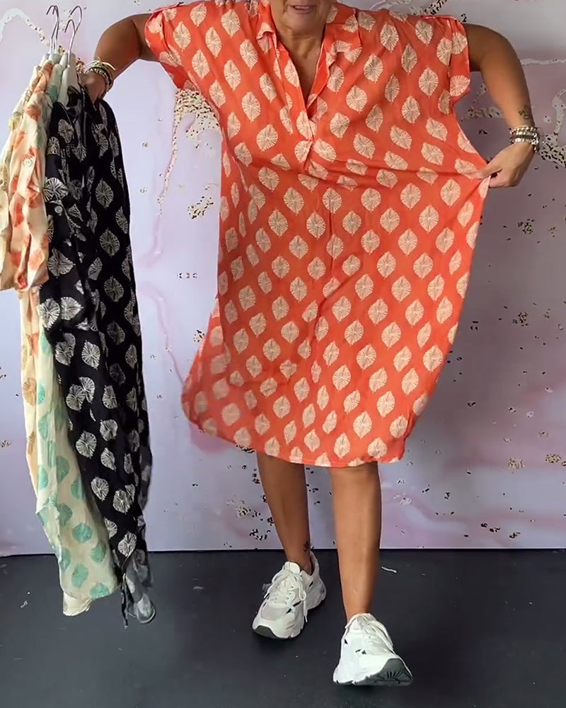 Liora™ | Loose Spring Dress with Lapel Collar and Short Sleeves