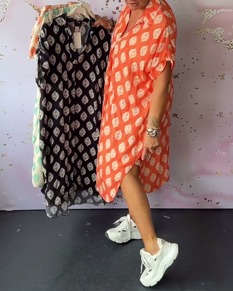 Liora™ | Loose Spring Dress with Lapel Collar and Short Sleeves