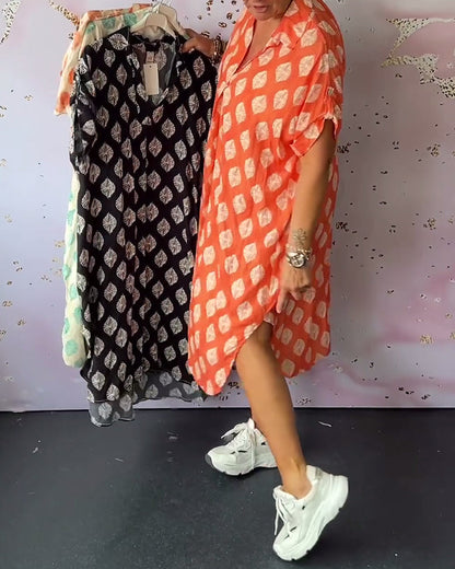 Liora™ | Loose Spring Dress with Lapel Collar and Short Sleeves