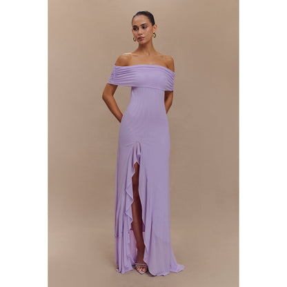 Audrey Off Shoulder Mesh Maxi Dress - Lilac