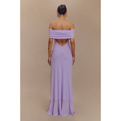 Audrey Off Shoulder Mesh Maxi Dress - Lilac