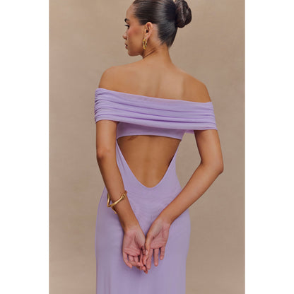 Audrey Off Shoulder Mesh Maxi Dress - Lilac