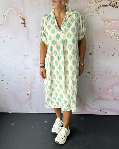 Liora™ | Loose Spring Dress with Lapel Collar and Short Sleeves