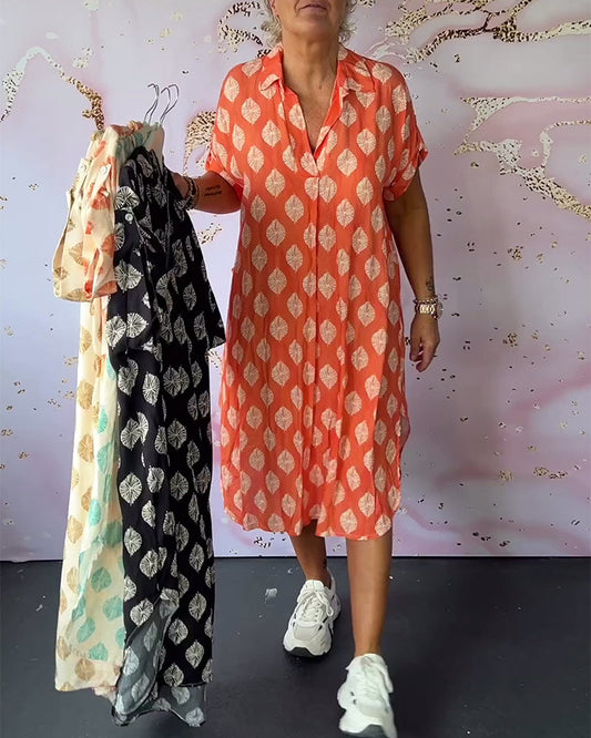 Liora™ | Loose Spring Dress with Lapel Collar and Short Sleeves