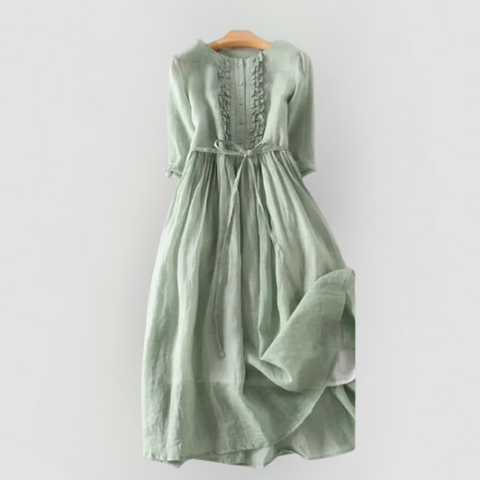 Arya - Women's Retro Style Dress with Round Neck and Waist Ties