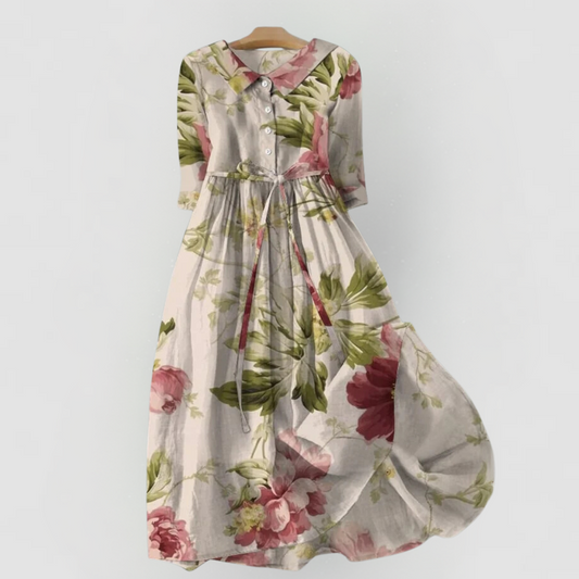 Baylee - Vintage Floral Dress with Waist Ties