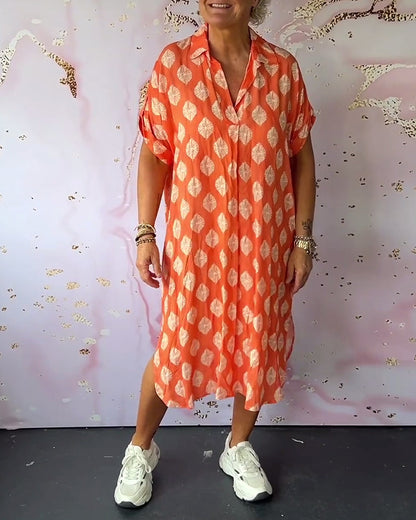 Liora™ | Loose Spring Dress with Lapel Collar and Short Sleeves