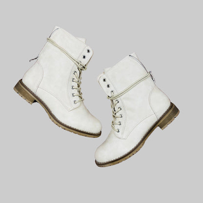 Beige Lace-Up Boots