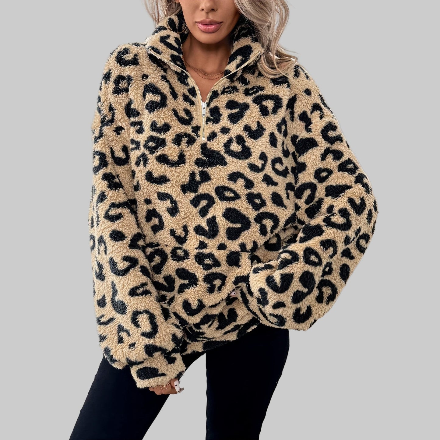 Leona™ | Elegant Leopard Print Zip Sweater