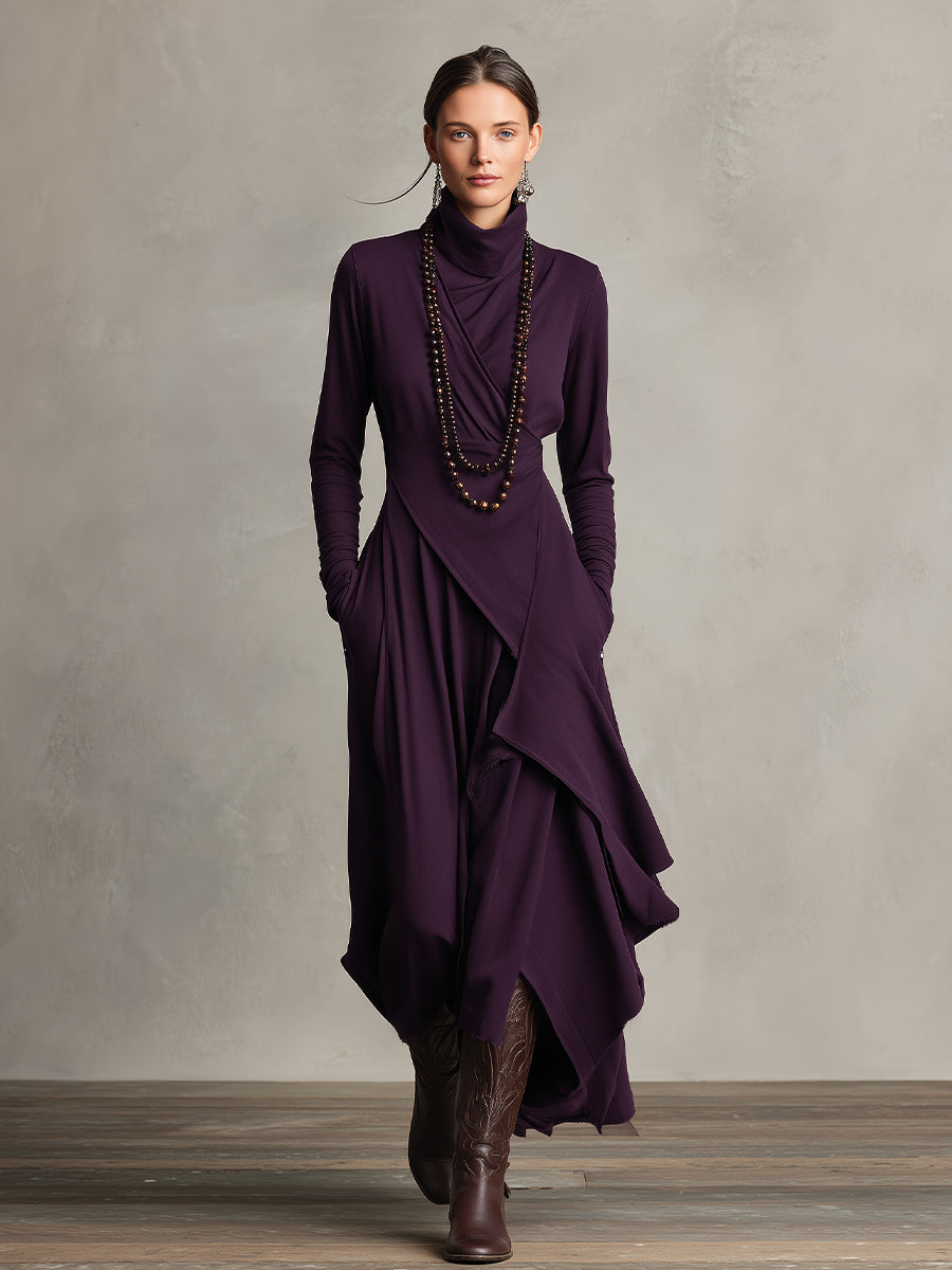 Elena | Asymmetric Turtleneck Maxi Knit Dress
