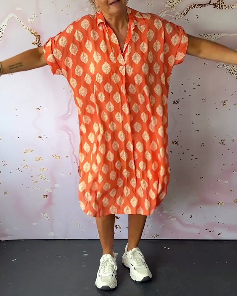 Liora™ | Loose Spring Dress with Lapel Collar and Short Sleeves