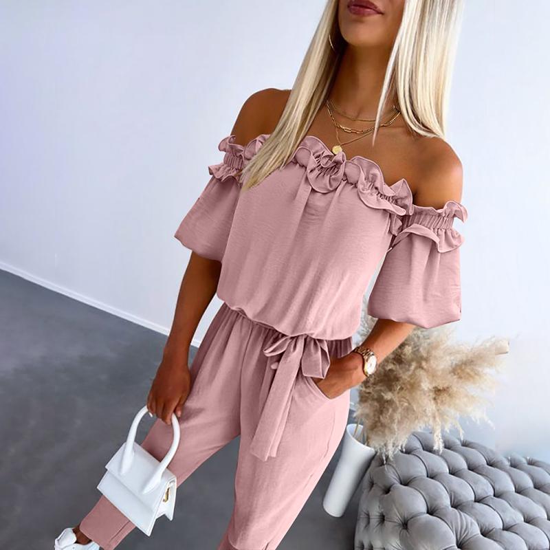 Emerald | Chic Off Shoulder Frill Tie-Waist Jumpsuit