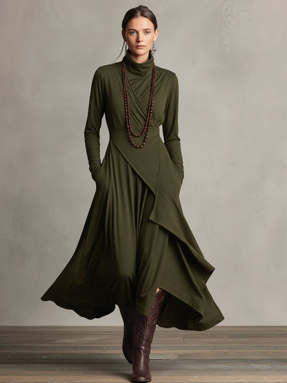 Elena | Asymmetric Turtleneck Maxi Knit Dress