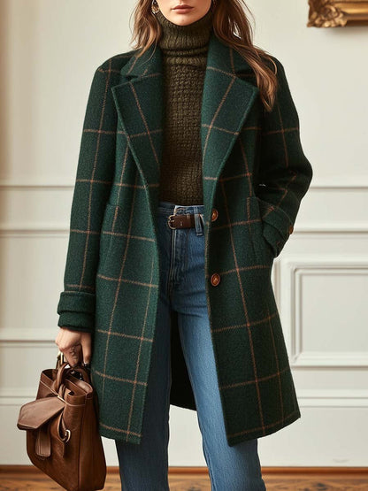 Karmen - Retro Lapels Checked Tweed Coat