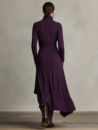 Elena | Asymmetric Turtleneck Maxi Knit Dress