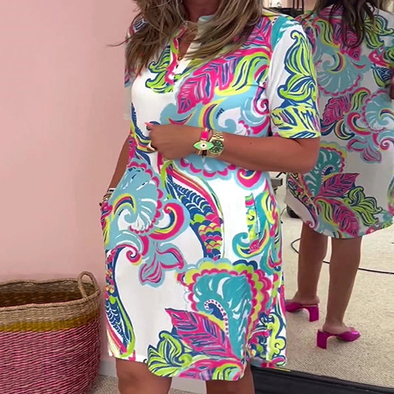 Heloise - Colorful Printed V-Neck Dress