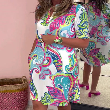 Heloise - Colorful Printed V-Neck Dress