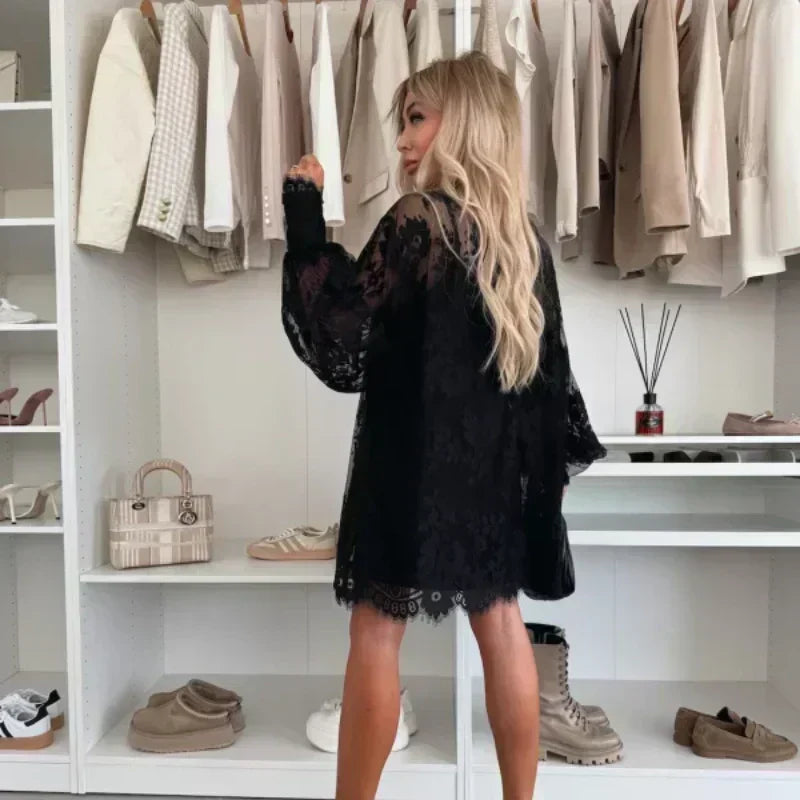 Bonnie | Lace Mini Dress With Tie Neck